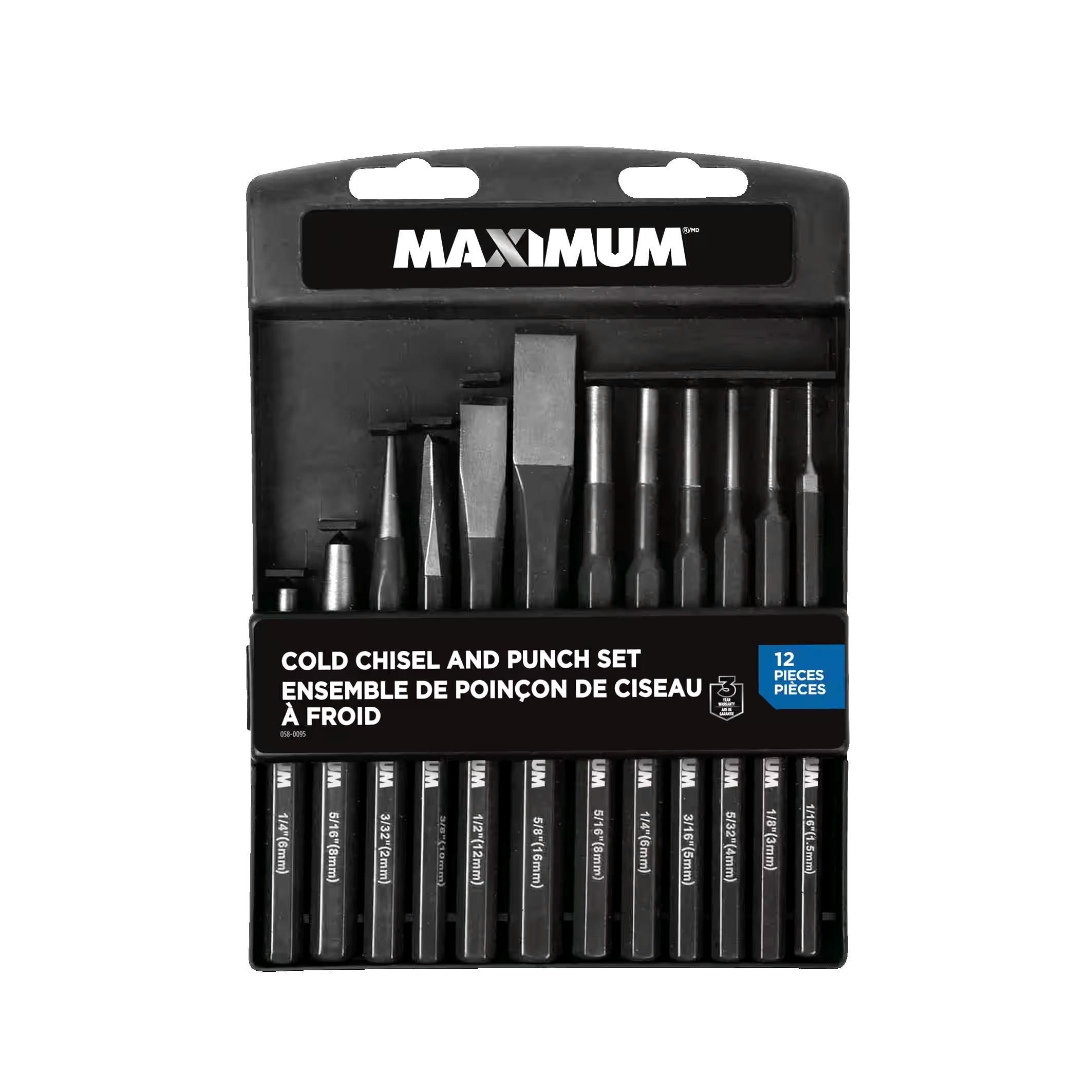 Maximum 12-pc Cold Chisel and Punch Set, High Carbon Steel