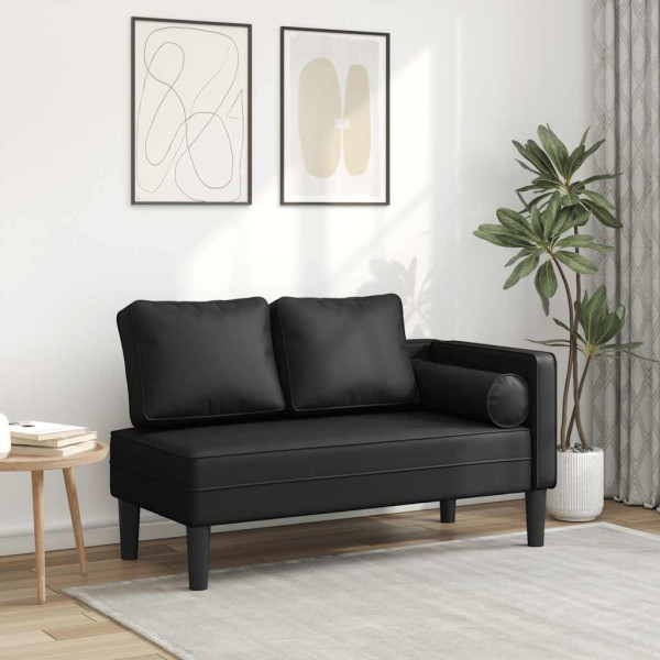 Szezlong Czarny Tapicerowany Leżanka Sofa Fotel Łóżko Sztuczna Skóra