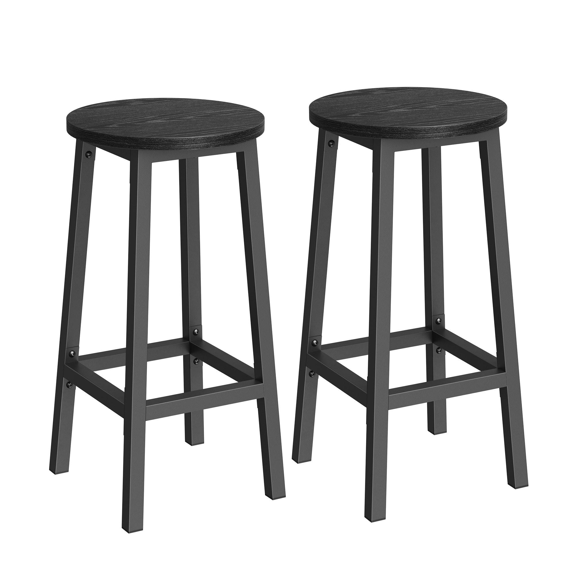 - Tabourets de bar rond avec repose-pieds effet bois noir