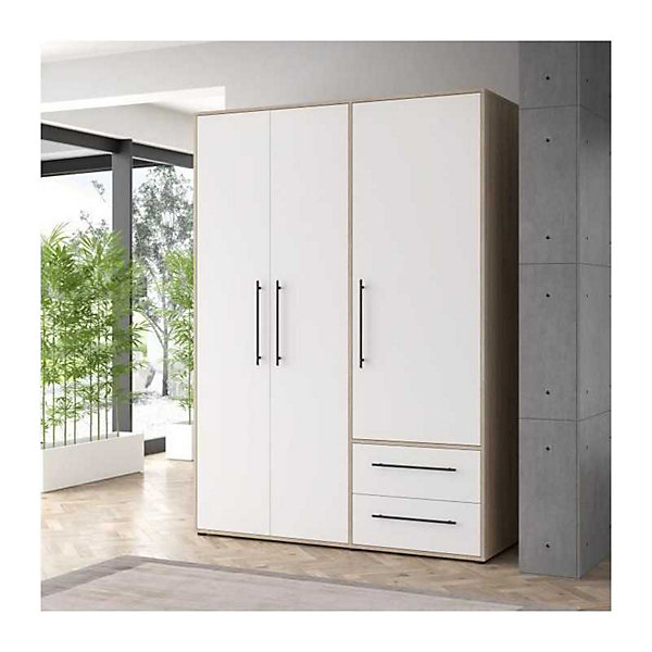 Armoire MOKKARIS Chene Sonoma Blanc mat 3 portes 144,4 x 58,8 x 200,1 cm