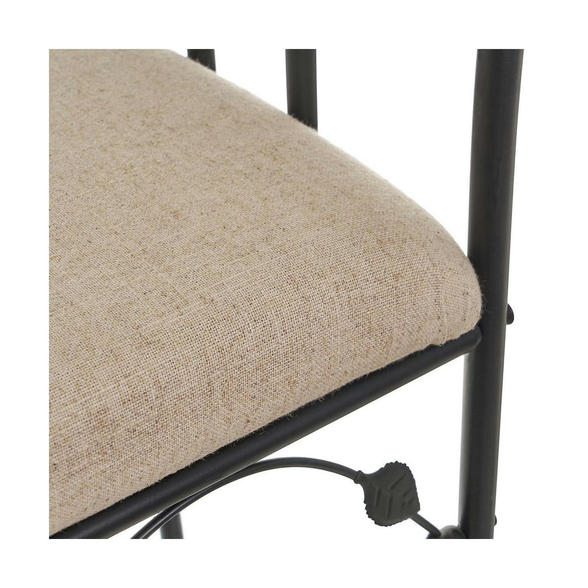 - Banquette en métal noir et assise rembourrée lin beige 68x30x64cm