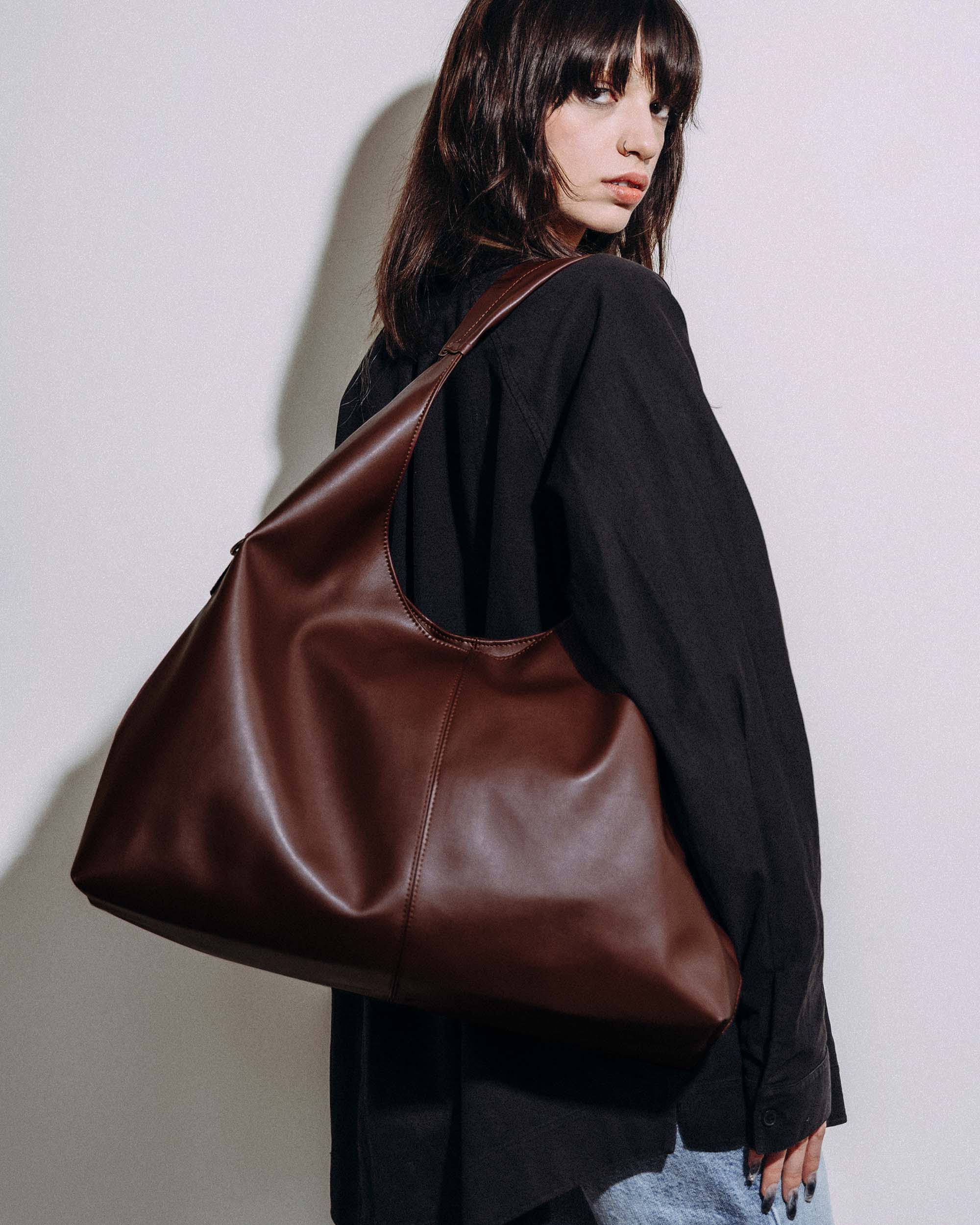 BOHEMA - Slouchy Shopper Czekoladowe, ze skóry roślinnej, polska rodzinna marka