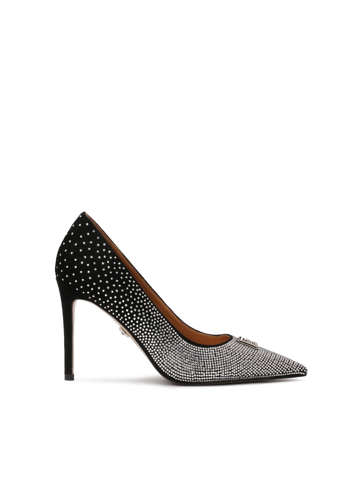Suede pumps covered with silver crystals