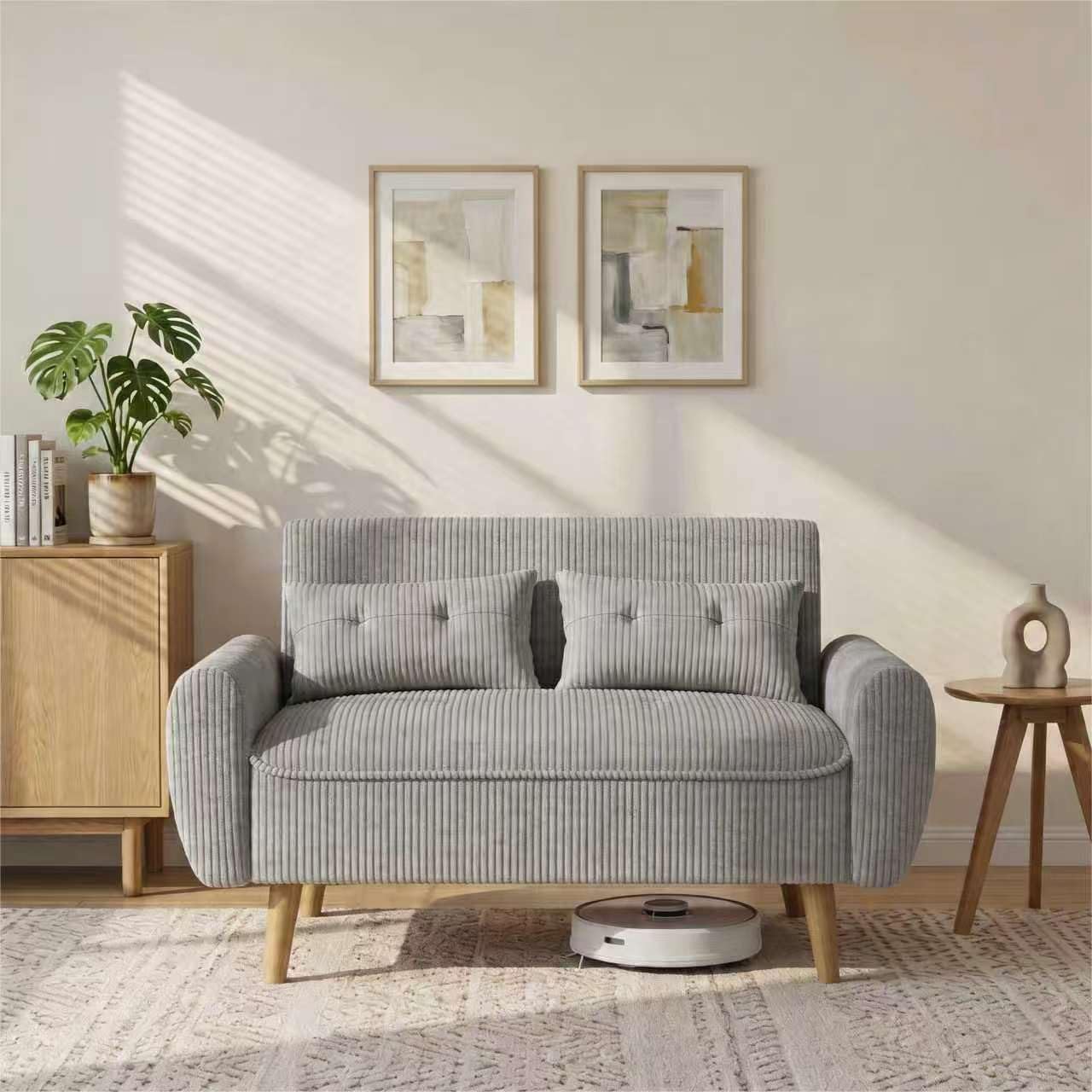 Shintenchi Small Modern Loveseat Couch Sofa, Mid Century Fabric Upholstered 2-Seat Sofa Couch Love Seats Furniture for Small Space,Living Room,Studio,Apartment with 2 Pillows,Light Grey