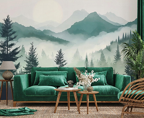 Papier Peint Montagnes Nature Panoramique Intissé 350x250 cm - Colle Inclus - Moderne Papier Peint Intissé Chambre Salon