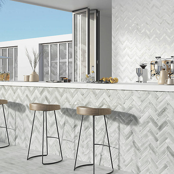 Carrelage Mural Mini Metro 5x15cm Premium. Beret White Brillant