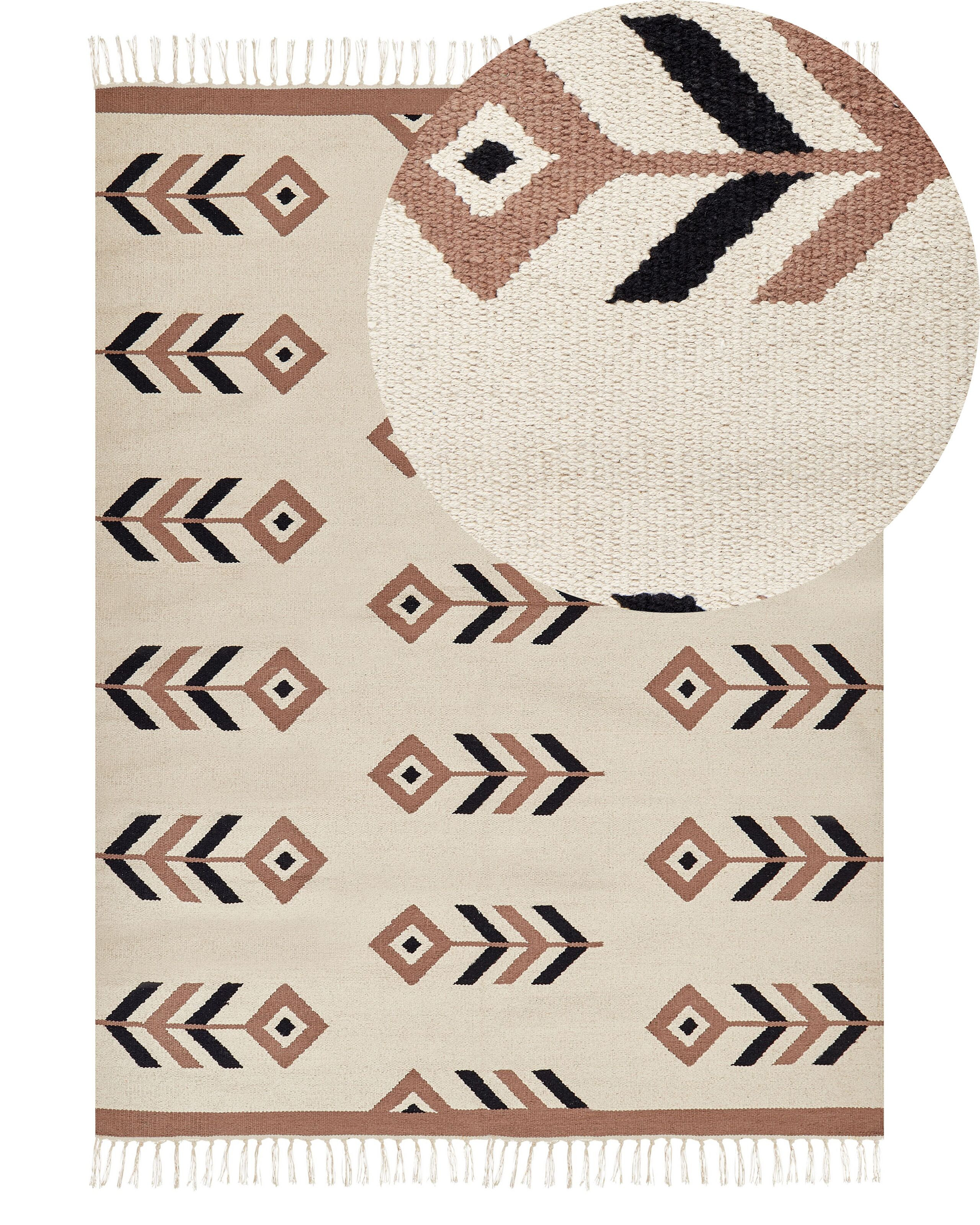 Dywan bawełniany kilim 140 x 200 cm beżowo-czarny