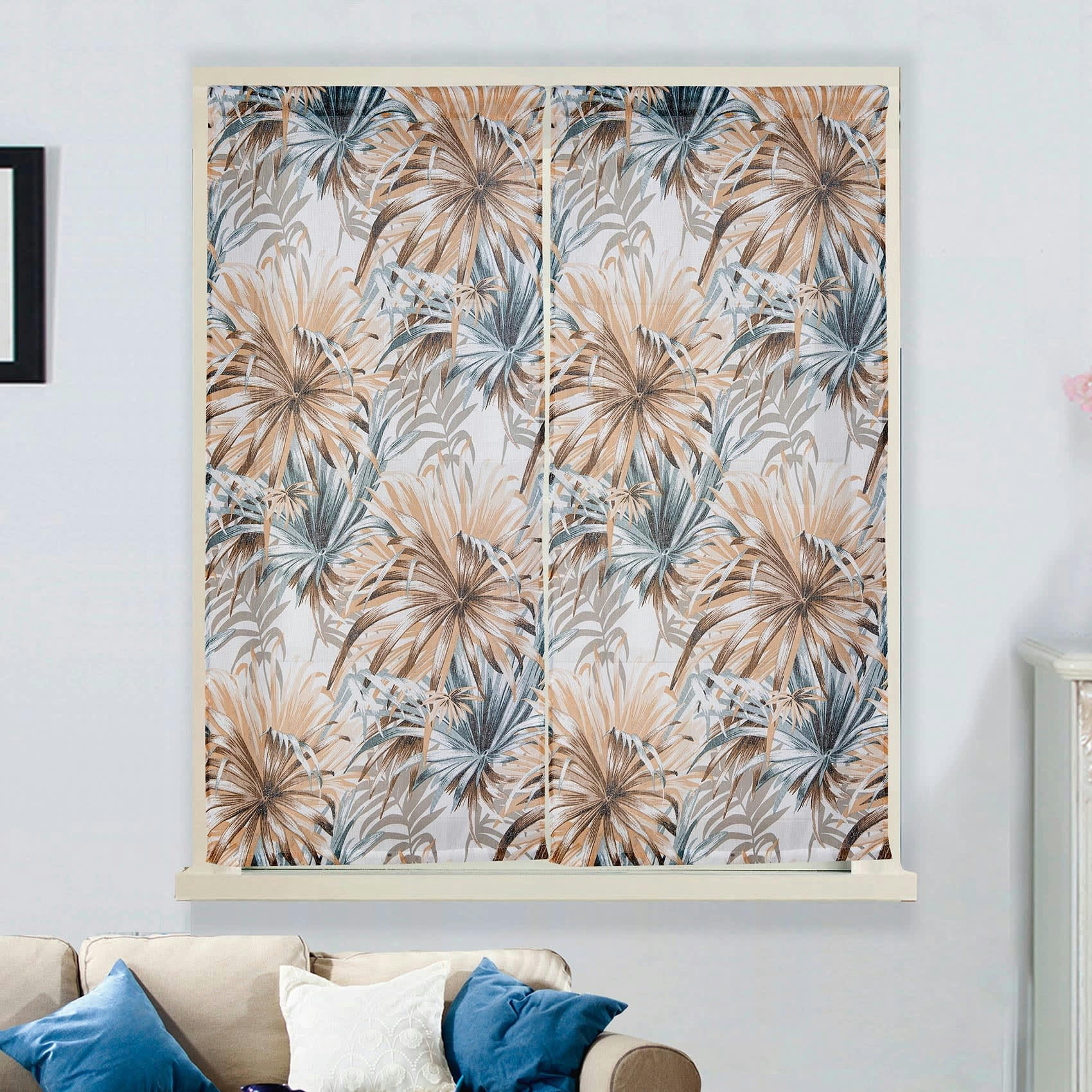 - Paire de vitrages droits au style tropical polyester taupe 60x160 cm