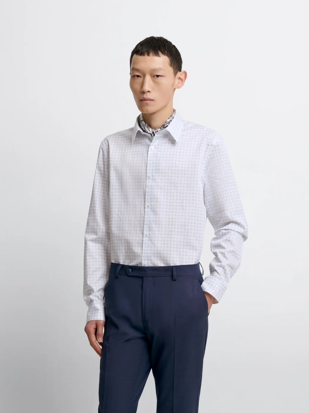 Chemise slim en coton à motifs