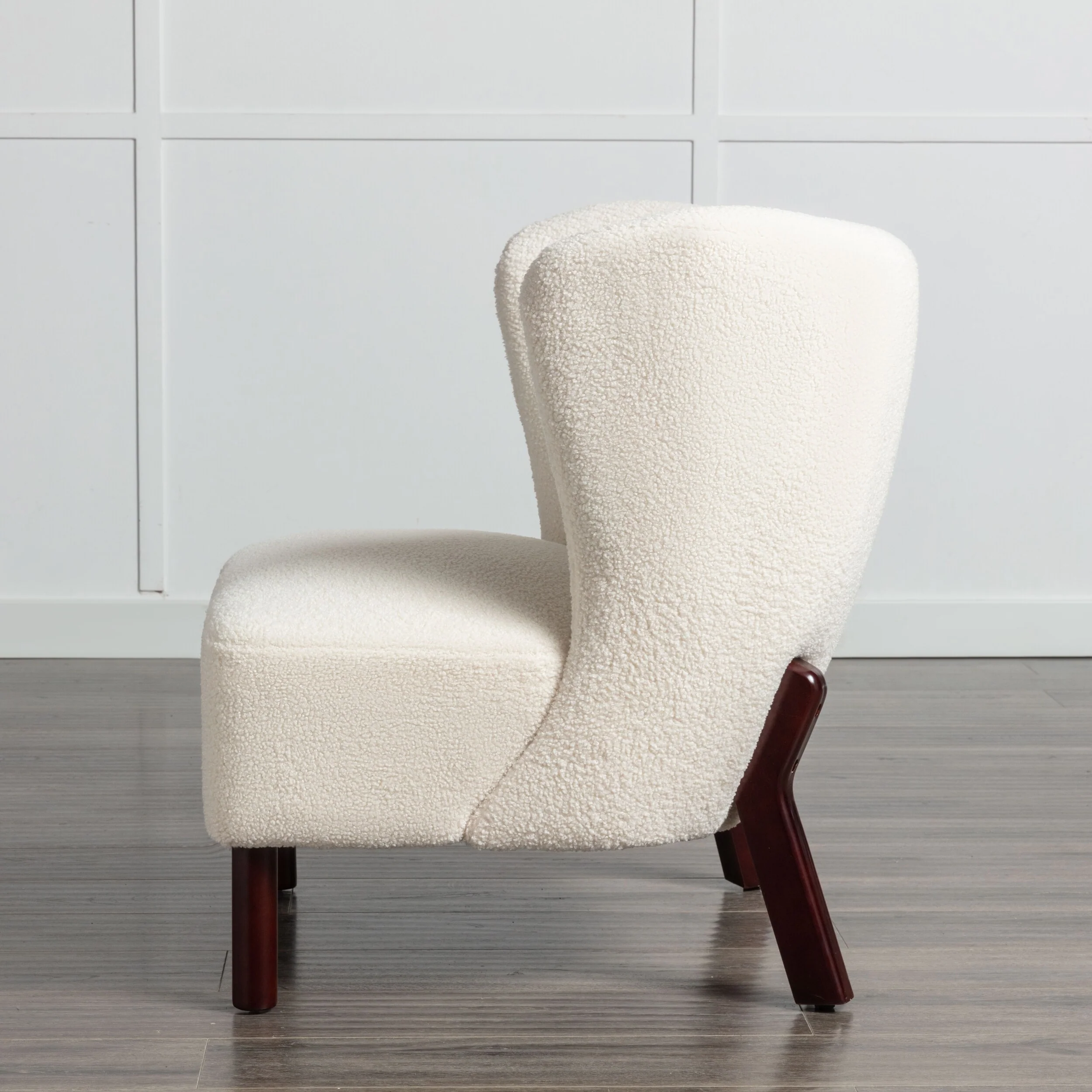Lambskin Sherpa Upholstered Armless Chair with Wooden Legs - 29.10 x 28.70 x 31.10