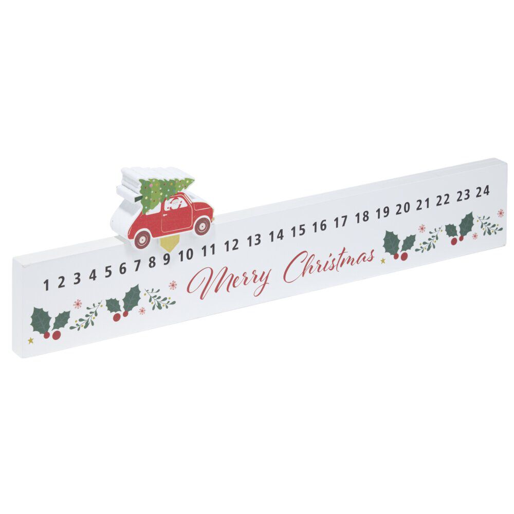 Calendrier de l'Avent voiture en bois 40x1,5xH11cm multicolore