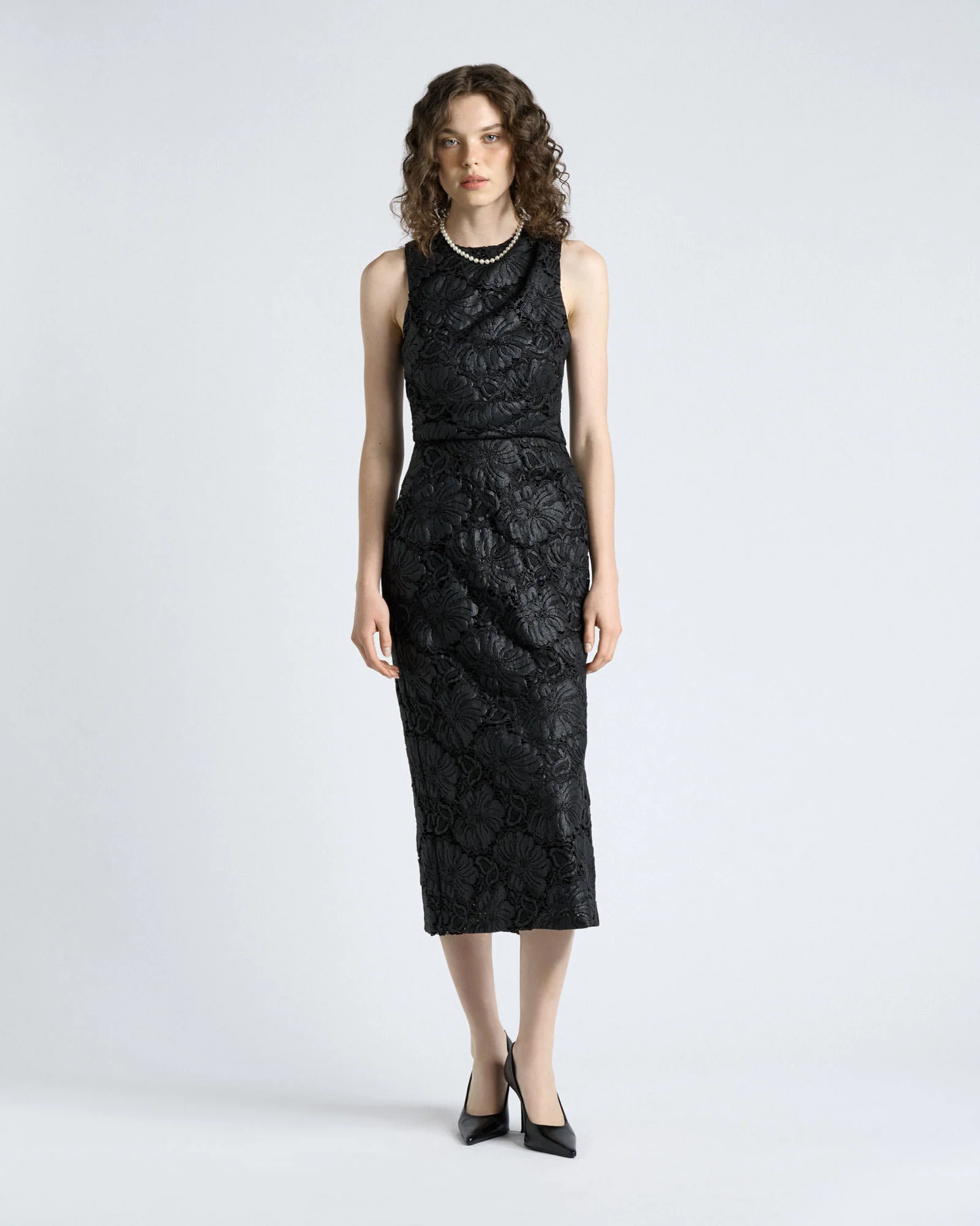 European Coated Lace Column Dress