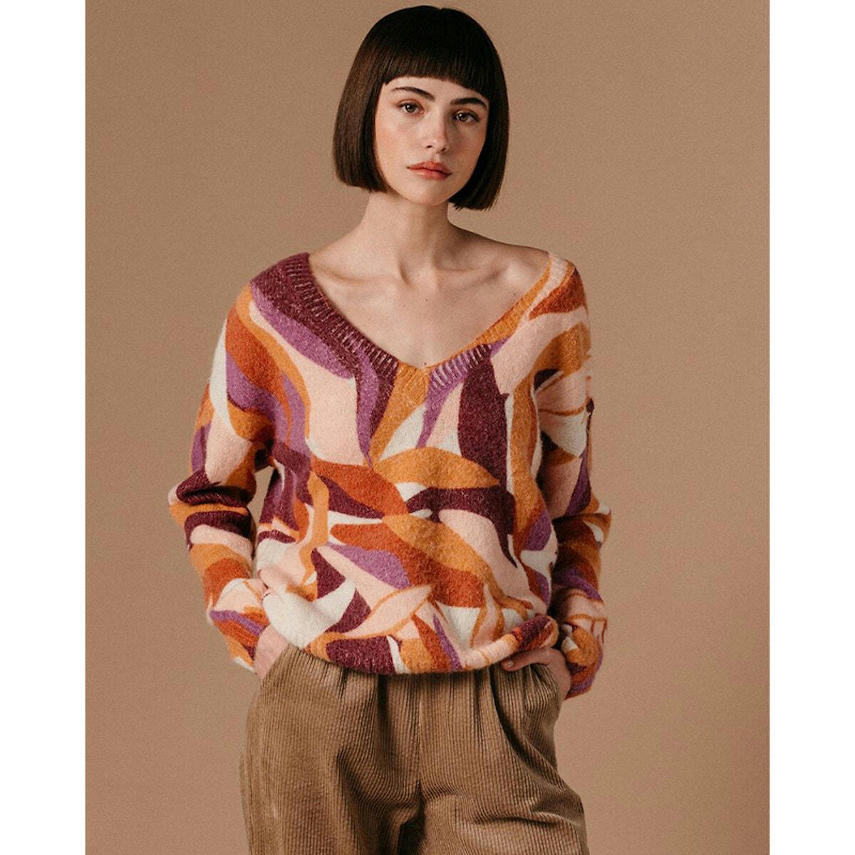 Pull  Lael col V devant ou au dos à motif