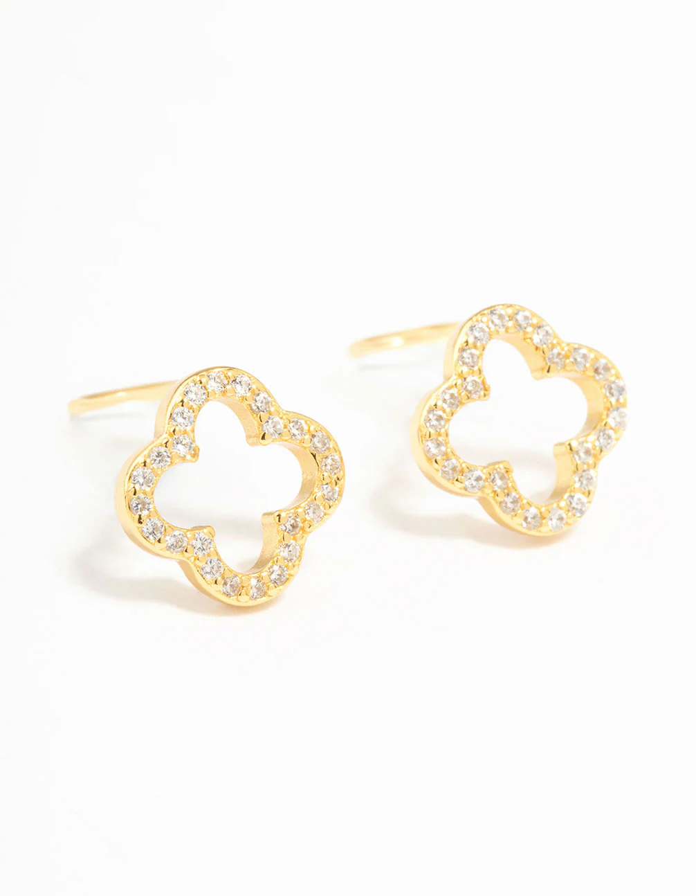 Gold Plated Sterling Silver Cubic Zirconia Flower Stud Earrings
