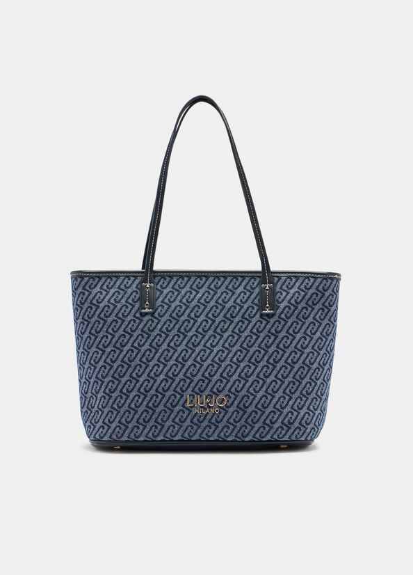Tote bag in denim jacquard