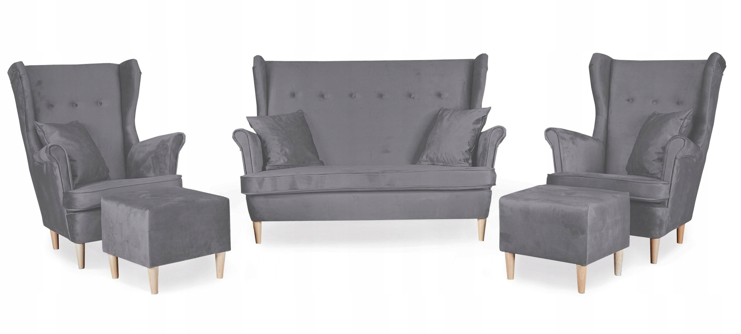 Zestaw wypoczynkowy uszak Ari sofa fotele pufy Family Meble