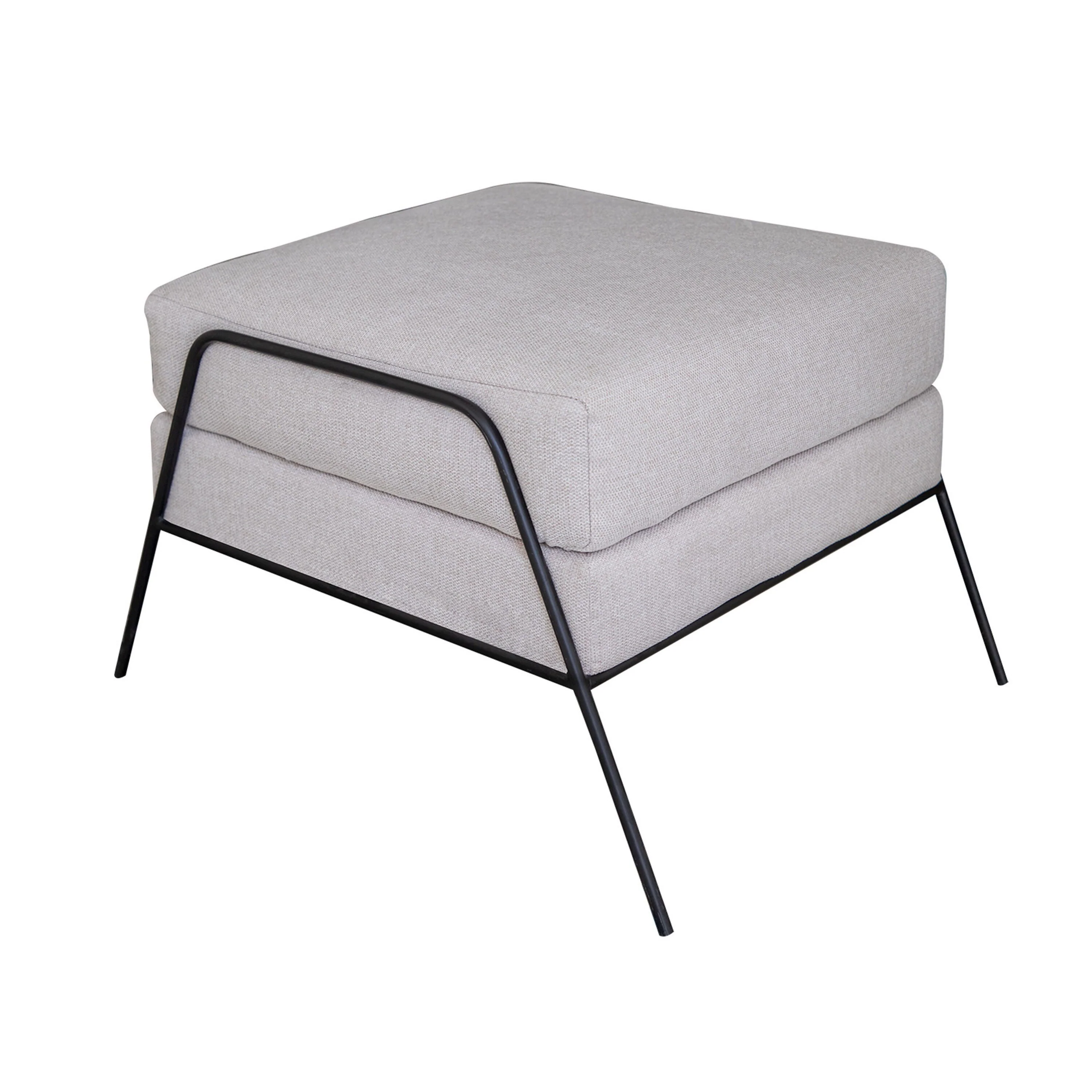 Tyna Ottoman, 27 Inch, Industrial Style Black Iron Legs, Beige Polyester