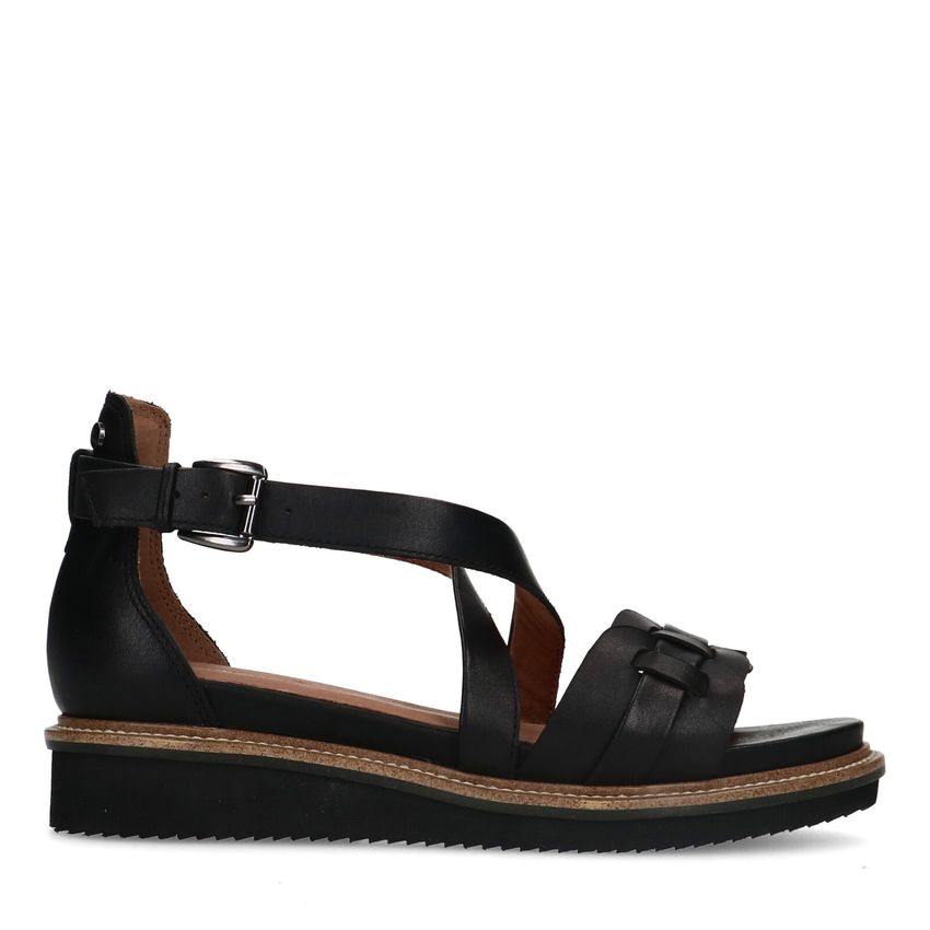 No Stress Zwarte leren sandalen met gevlochten band