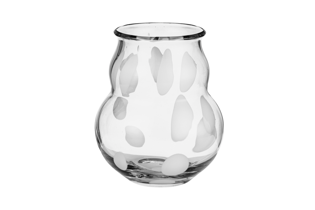 noo.ma Dam handgeblazen glazen vaas - White Spots, 25,5 x 25,5 x 27 cm
