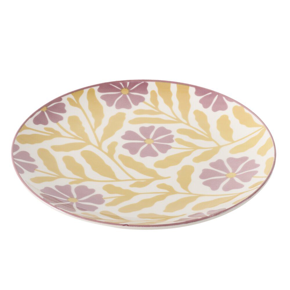 Assiette plate ronde Berthie céramique motif végétal vert et blanc Ø26,7cm