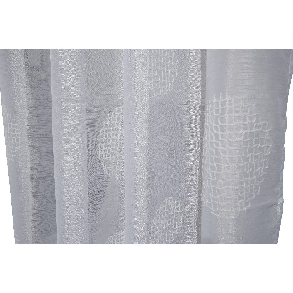 Voilage à oeillets motif brodé rond gris clair