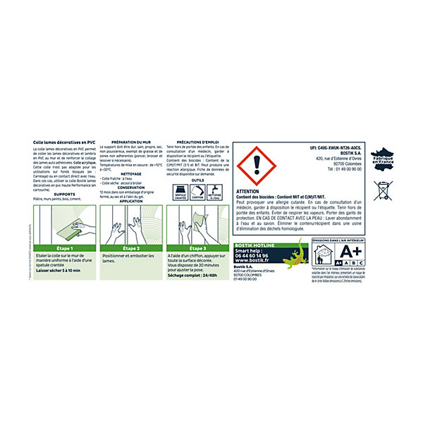 Colle lame décorative et lambris en PVC murale Bostik 3kg