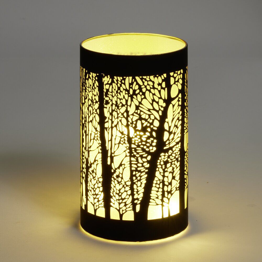 Lanterne LED motif forêt en verre noir Ø9xH15cm