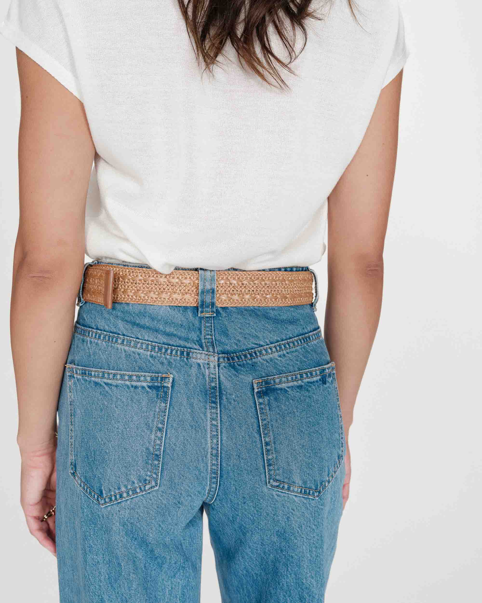 Ceinture tissée effet raphia boucle assortie camel Varelle