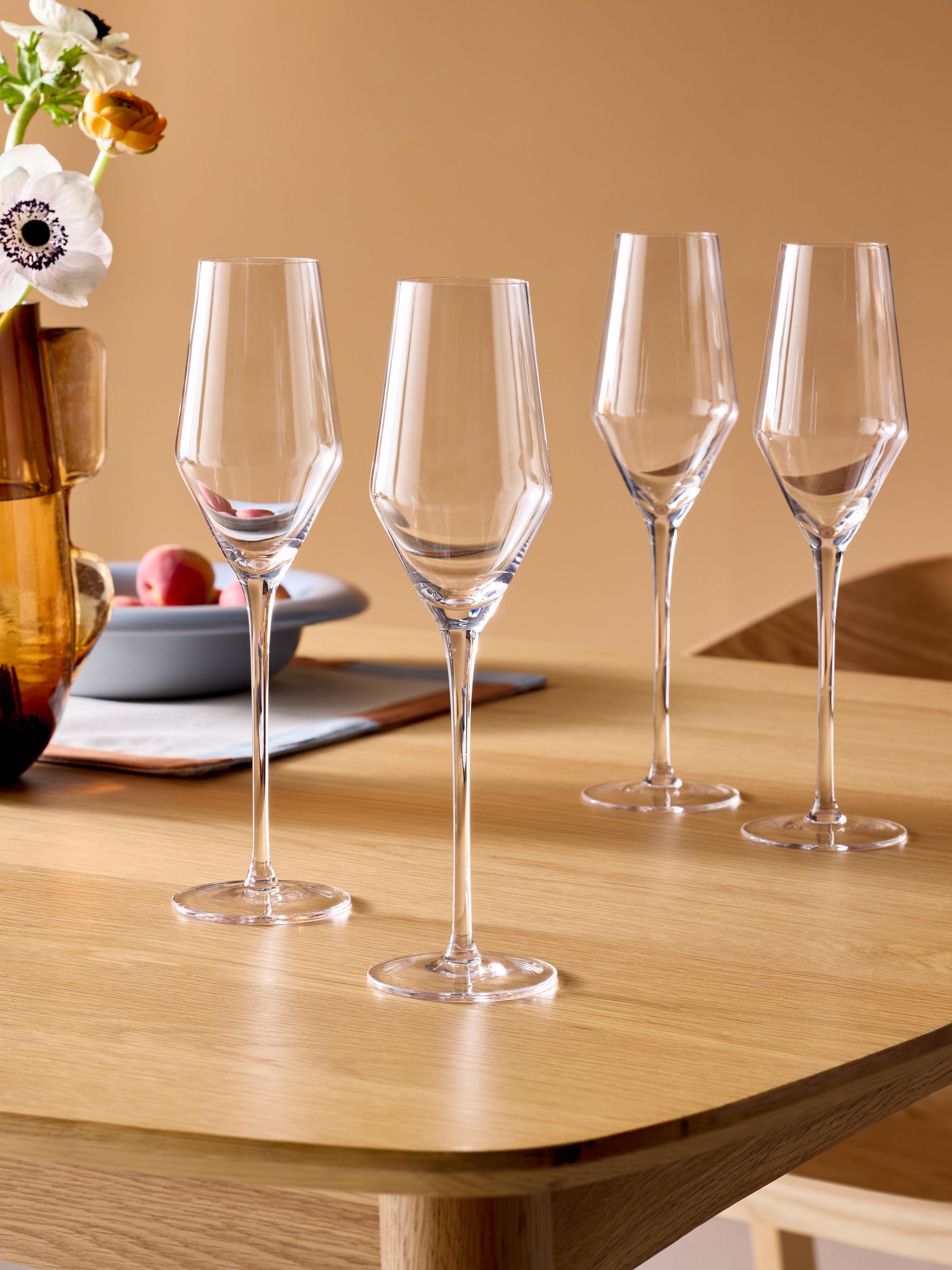 Set of 4 Clear Velma Crystal Champagne Flutes