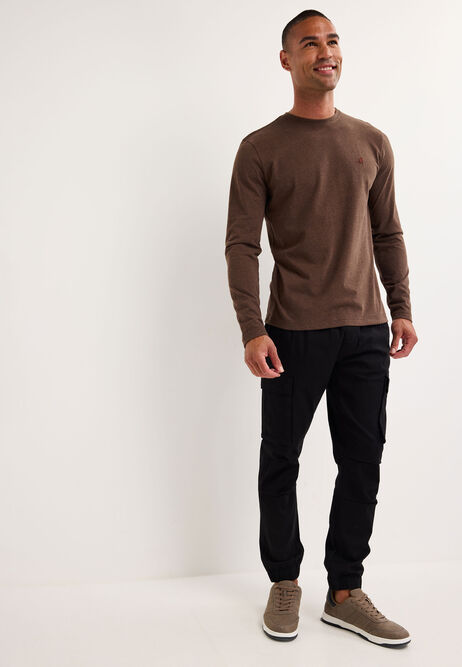 Mens Chocolate Brown Cotton Long Sleeve T-Shirt