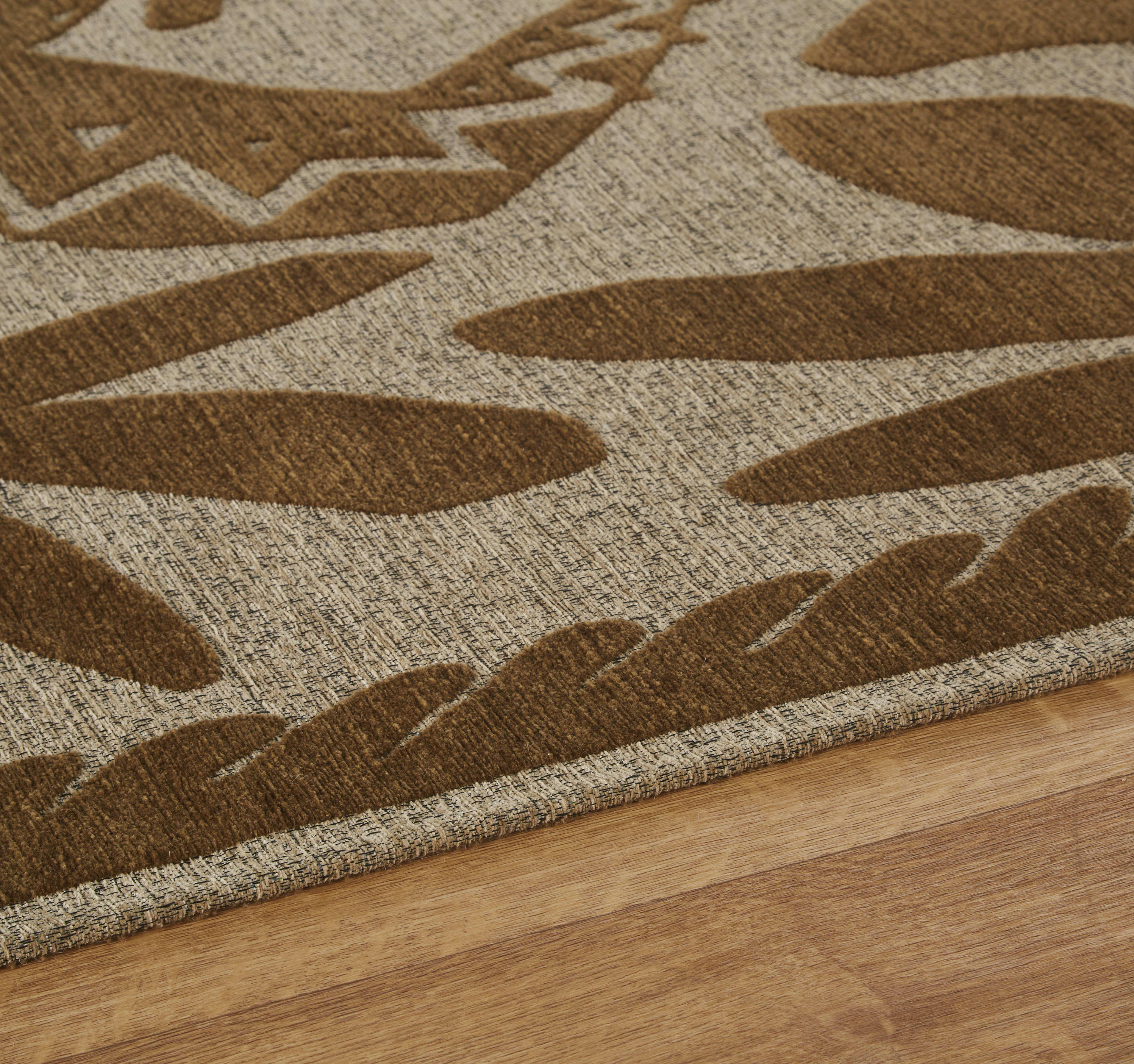 ONTUR - Tapis tissé jacquard jaune ocre et blanc motif en reliefs 155x230