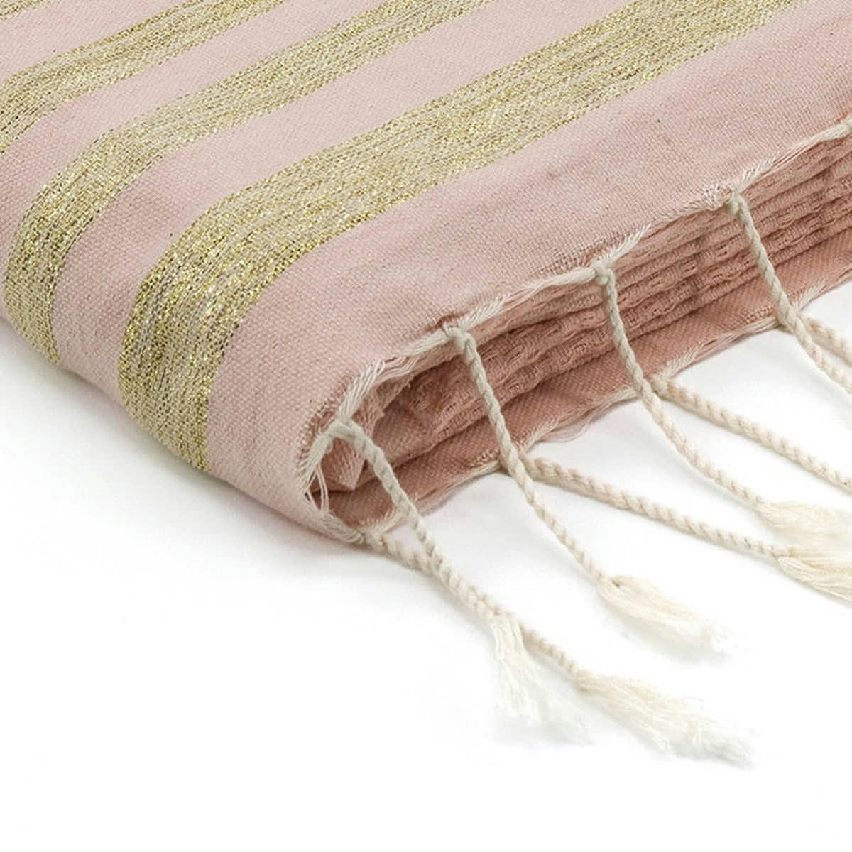 HAMPTONS - Fouta lurex coton  100x200 rose pâle