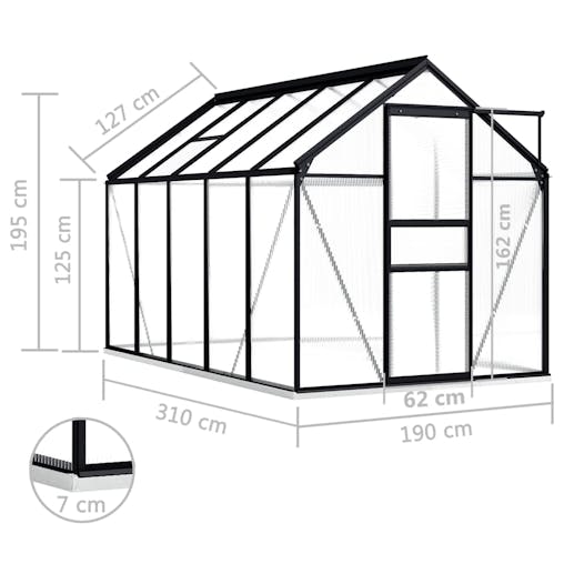 NNEVL Greenhouse with Base Frame Anthracite Aluminium 5.89 m&sup2;