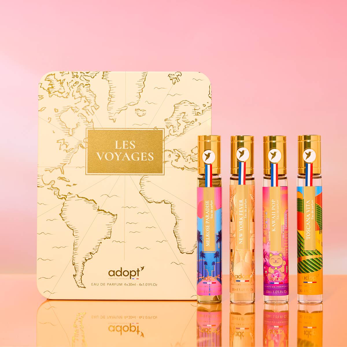 Les VoyagesCoffret métal 4 eaux de parfums Melrose Paradise 30 ml   New York Fever 30 ml   Kawaii Pop 30 ml   Toscana Vita 30 ml