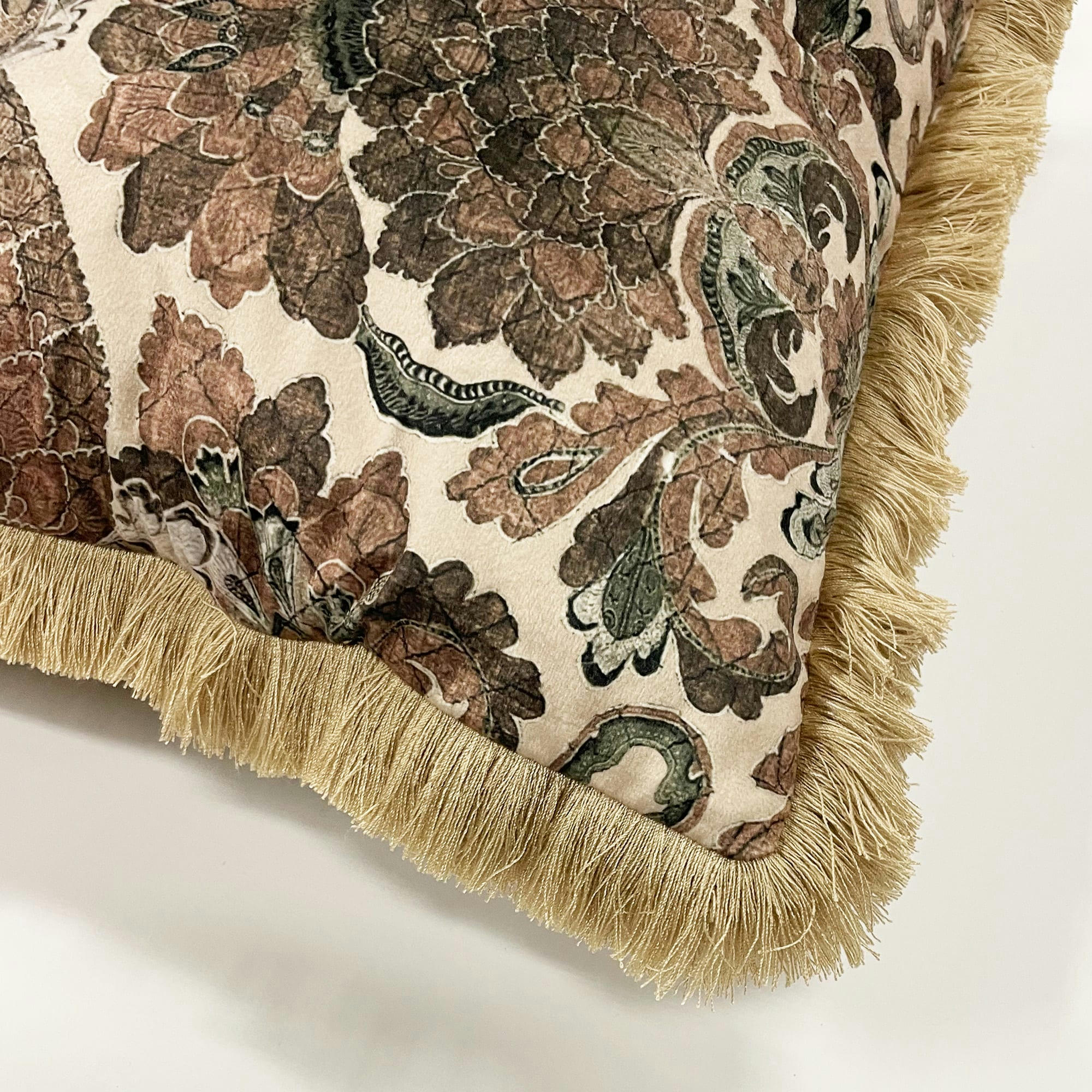 Joni - Coussin - beige en velours 45x45 cm avec motif fleuri