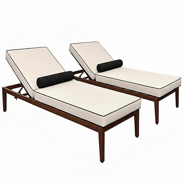 Lot de 2 bains de soleil inclinable effet bois écru et noirOviala