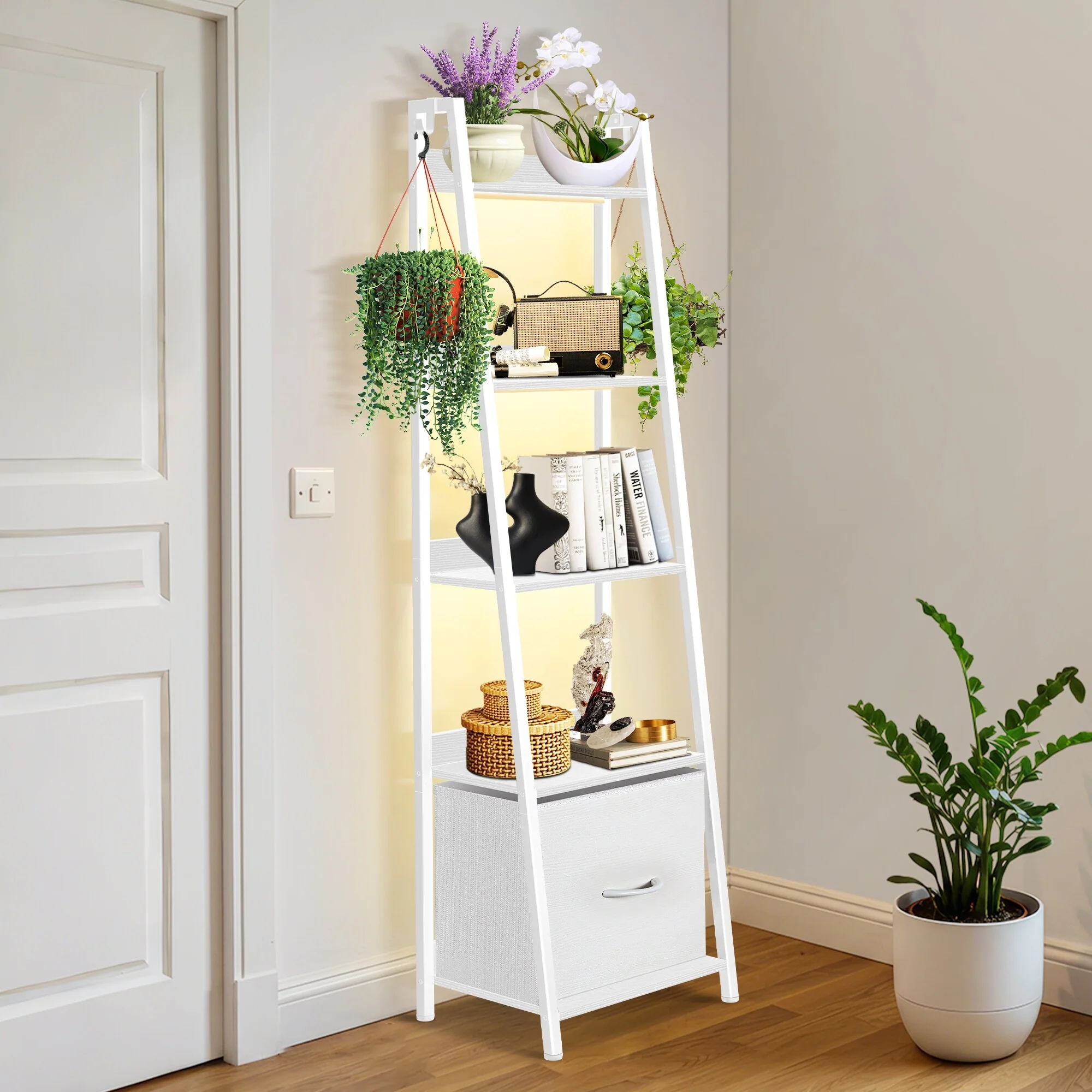 5-Tier Storage Shelf Free Standing Bookshelf Ladder Shelf Pantry Storage Space Cabinet