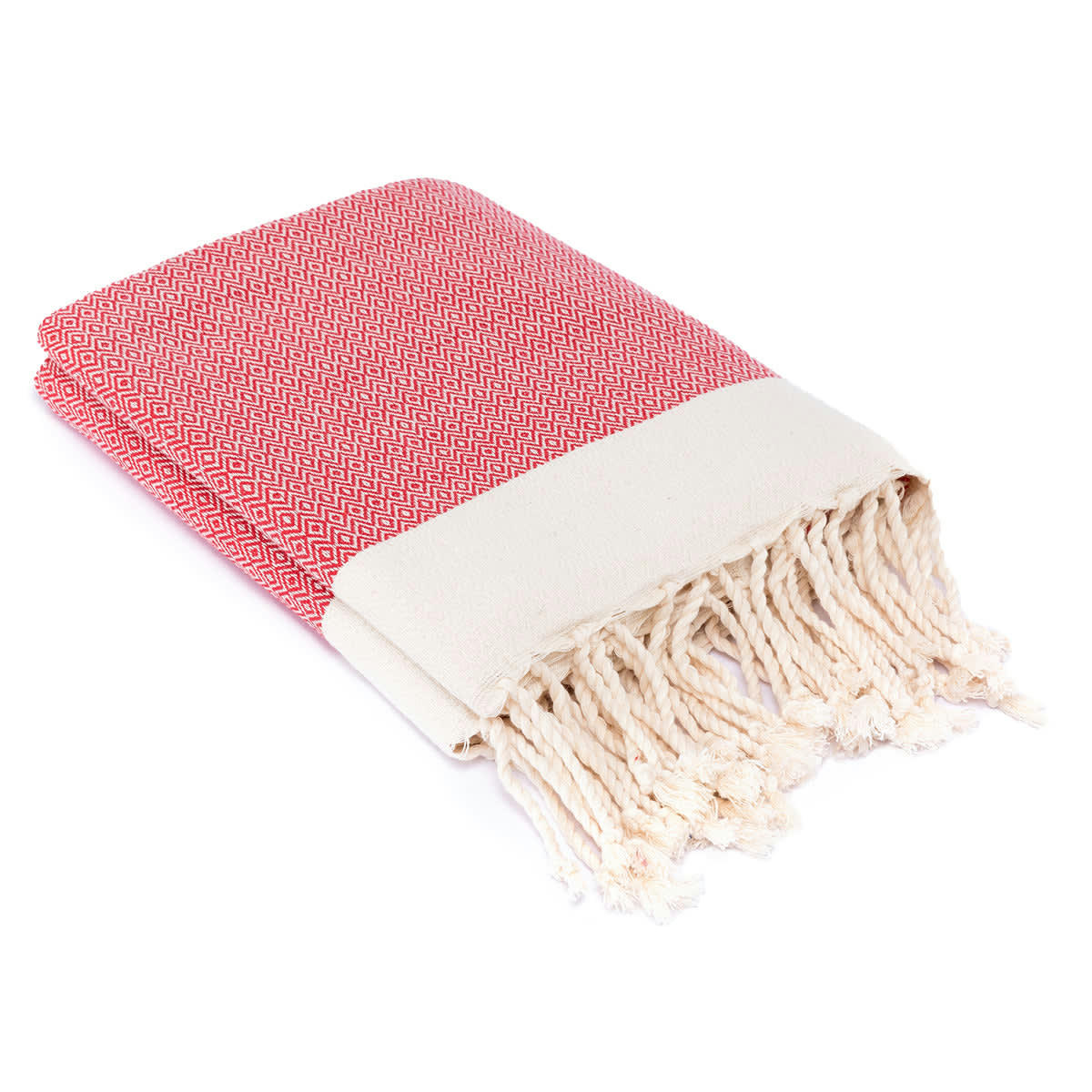 COURCHEVEL - Plaid coton  160x250 rouge / écru