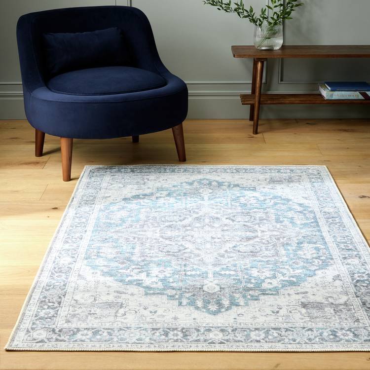Habitat Vintage Effect Blue Flatweave Runner - 80x150cm