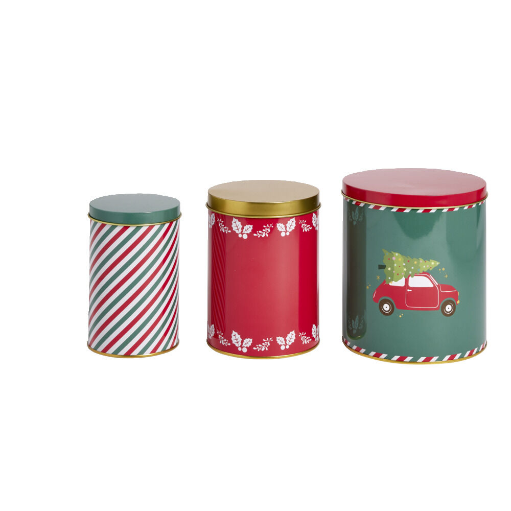 Lot de 3 boÎtes alimentaires en métal décor No&euml;l 3 tailles