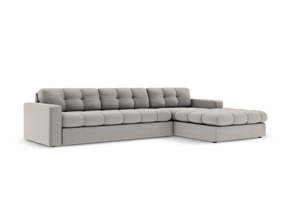 JUSTIN - Canapé d'angle 4 places en tissu structuré gris clair