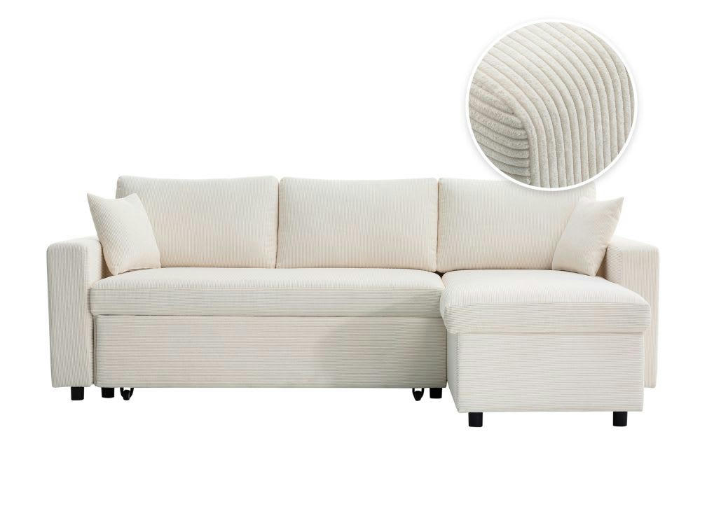 MARIA - Canapé d'angle réversible, convertible 3places en velours côtelé beige