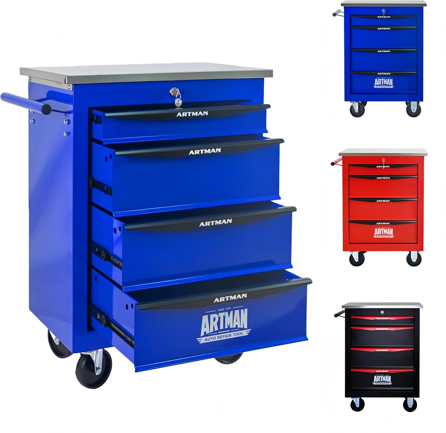4-Drawer Rolling ToolChest, Blue & BlackModular Tool Box withWheels, Heavy-DutyRolling Tool Cabinet forGarage & WorkshopStorage