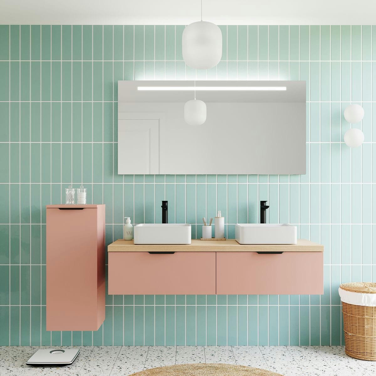 SOHO - Meuble salle de bain 2 vasques posées 140cm 2 tiroirs Abricot