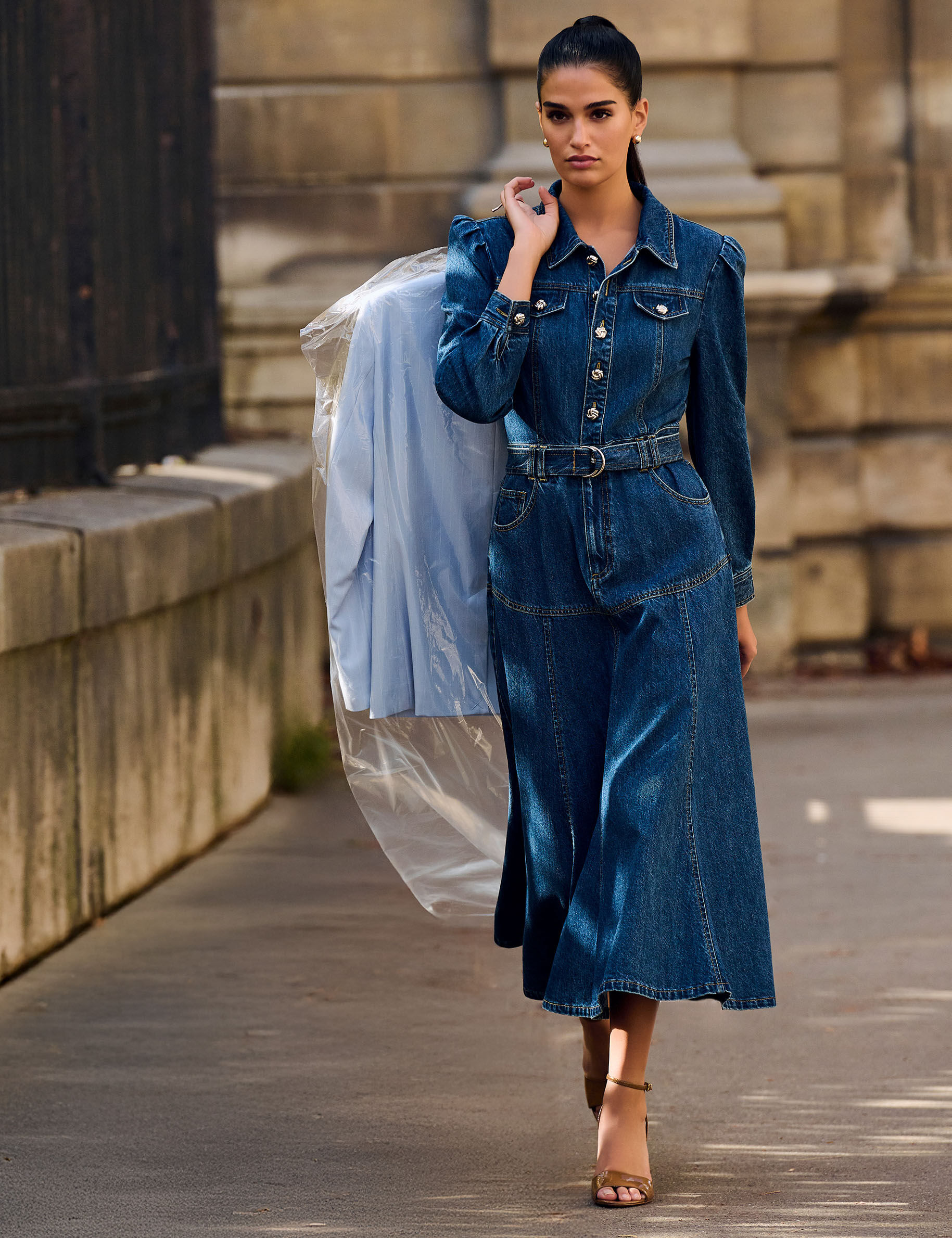 Fitted Long Dress Raw Denim Women