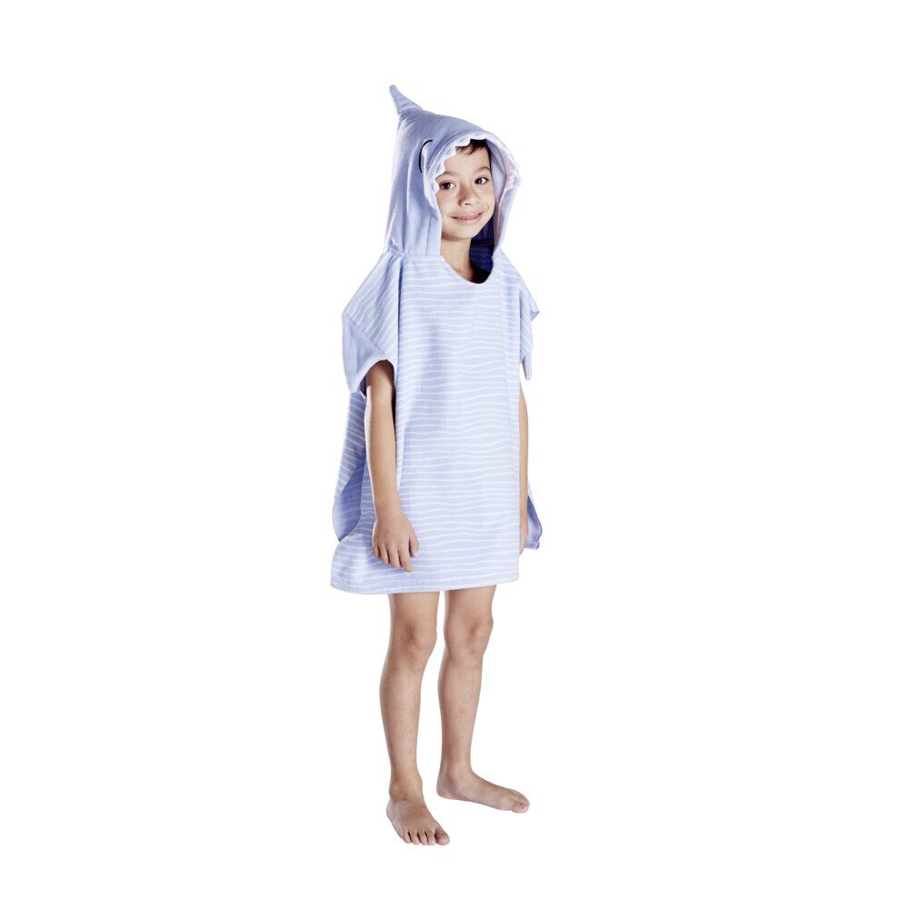 Poncho de bain enfant requin rayures bleu Taille unique 50x76cm