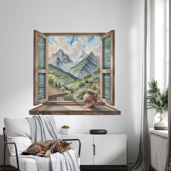 Wyrwa w ścianie drewniane okiennice naklejka 3D 60x55