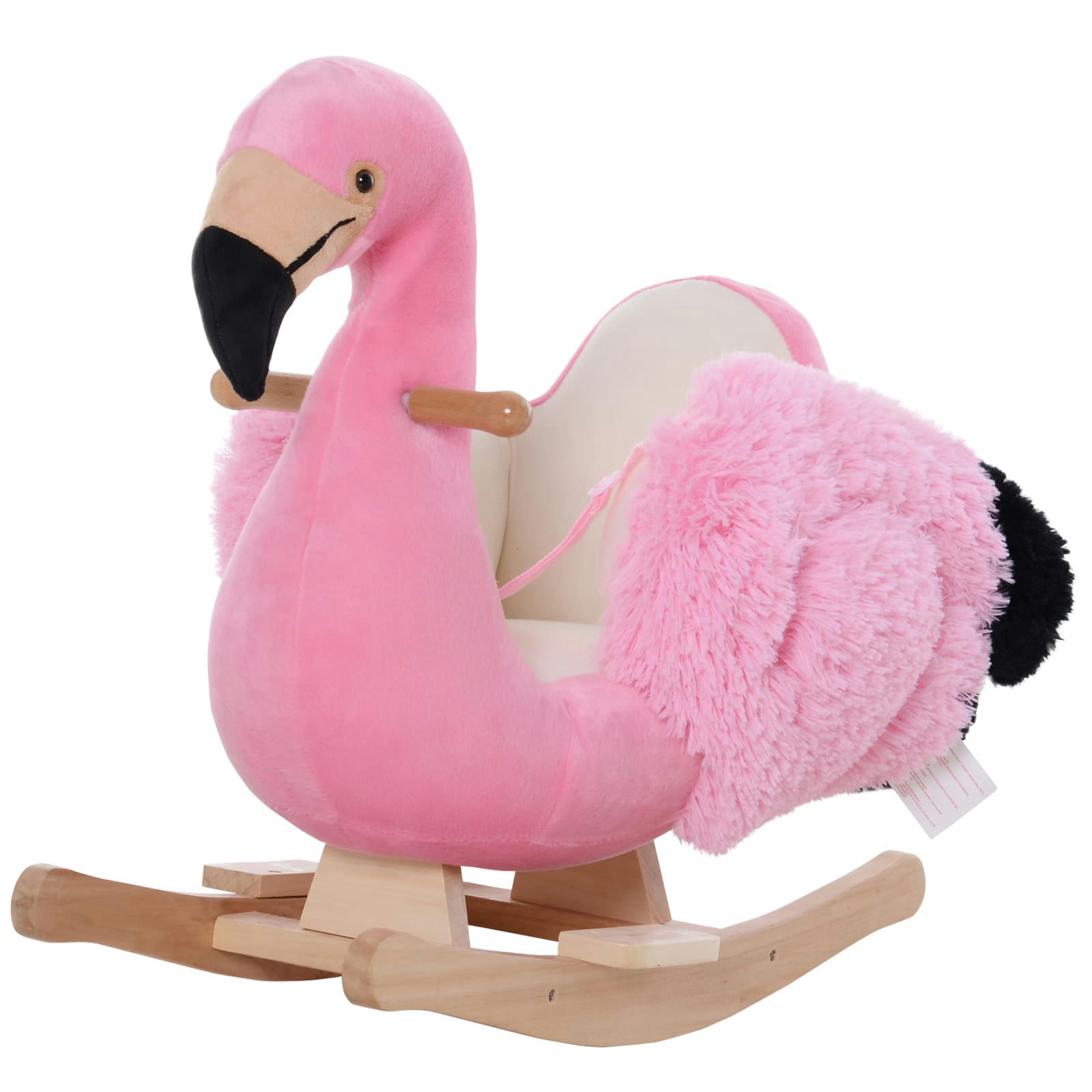 - Cheval à bascule flamant rose selle ceinture peluche douce