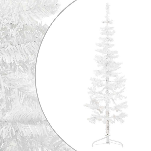 Demi sapin de Noël artificiel mince avec support Blanc 180 cm vidaXL
