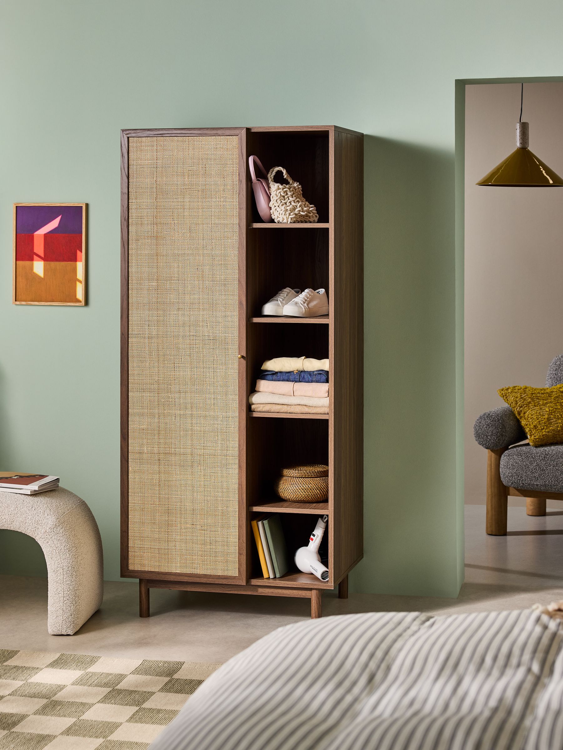 Pavia Rattan Double Wardrobe in Dark Oak Effect